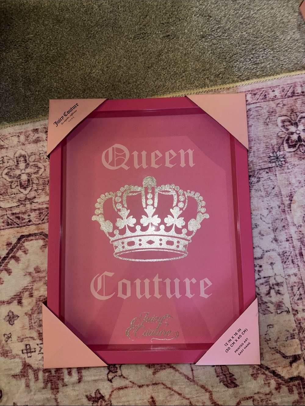 Juicy Couture Pink "Queen Couture" Wall Art with Silver Crown